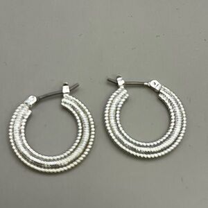Silver Triple-Ring Hoop Earrings with Textured Design
